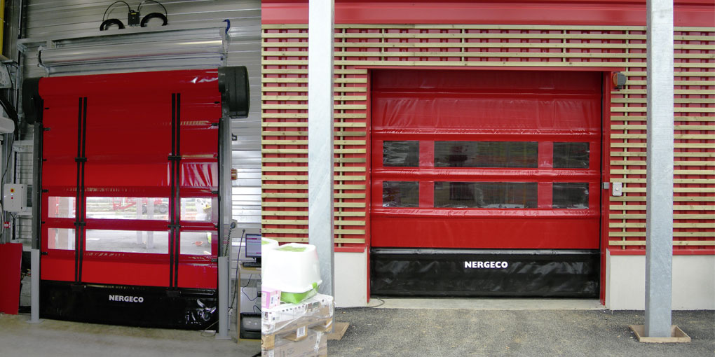 High-speed flexible door for the outside of a superstore drive-in