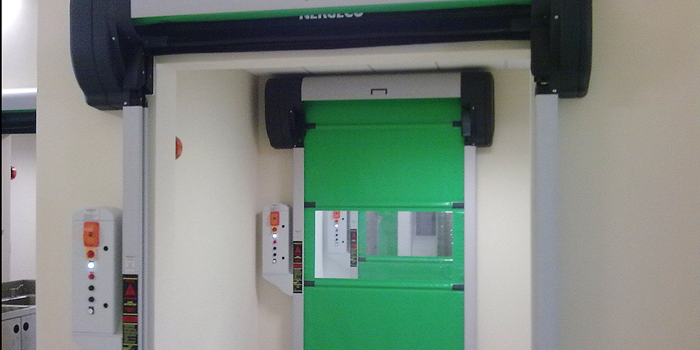Highly-partitioned food processing environments, this Nergeco Entrematic high-speed door is perfectly suited